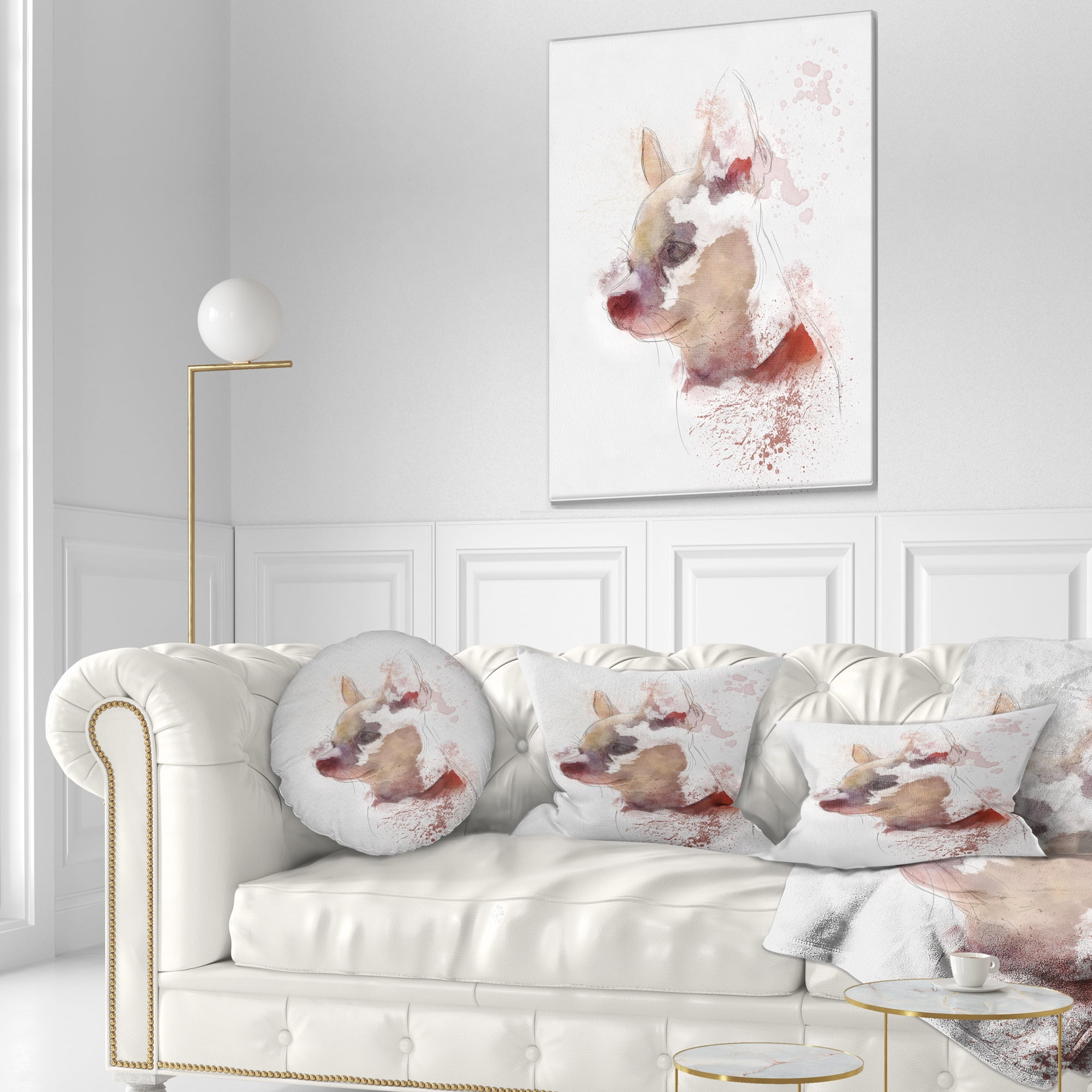 Designart Cute Puppy Portrait Watercolor - Animal Throw Pillow - 12x20