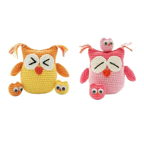 2x Kit de crochet para principiantes: paquete de inicio de manualidades de crochet de búho, regalo de cumpleaños amarillo rosa