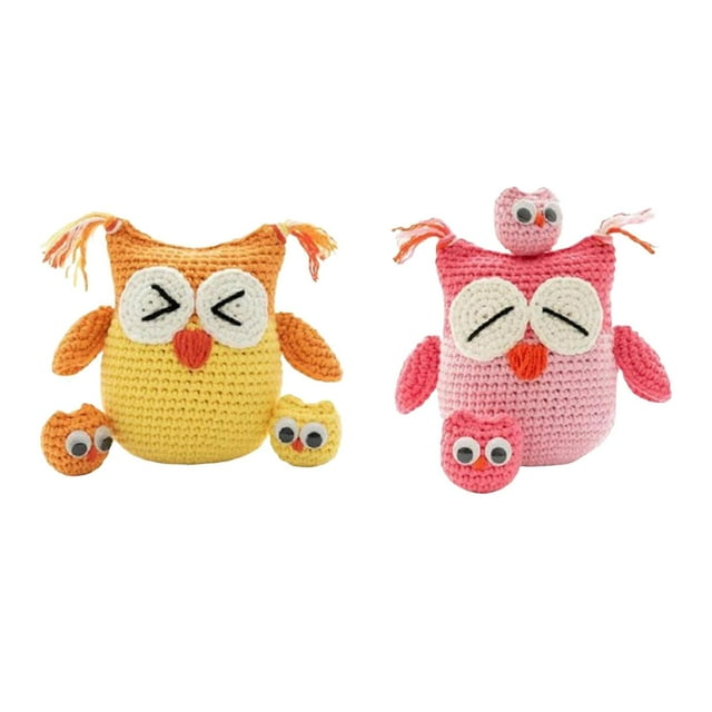 2x Kit de crochet para principiantes: paquete de inicio de manualidades de crochet de búho, regalo de cumpleaños amarillo rosa
