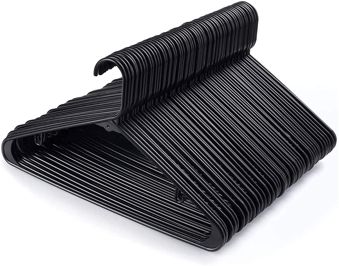 Plastic Hangers HD Heavy Duty, 40 Pcs. Black Color, Made in USA, 3/8”  Thickness, Durable, Tubular, Lightweight, for Clothes, Coat, Pants, Shirts