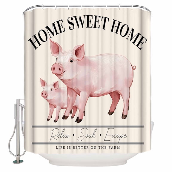 Farmhouse Pig Bathroom Shower Curtains with 12 Hooks Polyester Waterproof Shower Curtain for Stalls and Bathtubs Watercolor Cute Animals Retro Art Decorative Bathroom Privacy Curtain 72x72 Inches