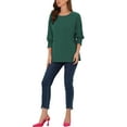 thumbnail image 2 of Blusas de manga corta con cuello redondo INSPIRE CHIC para mujeres, color verde oscuro, talla XL, 2 of 6