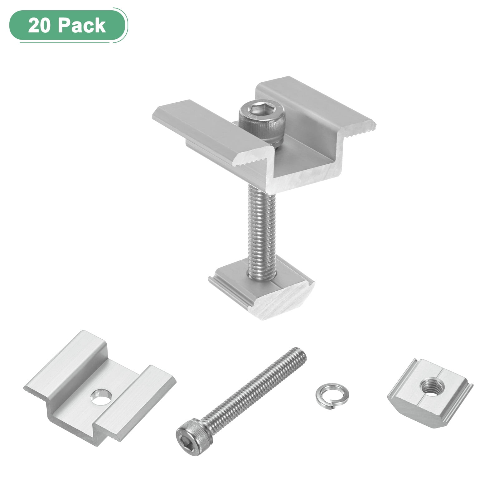 Uxcell 20-Pack Solar Panel Mount Mid Clamps 45mm PV Panel Bracket Corrosion-free Aluminum Anodized Solar Mid Clamp White