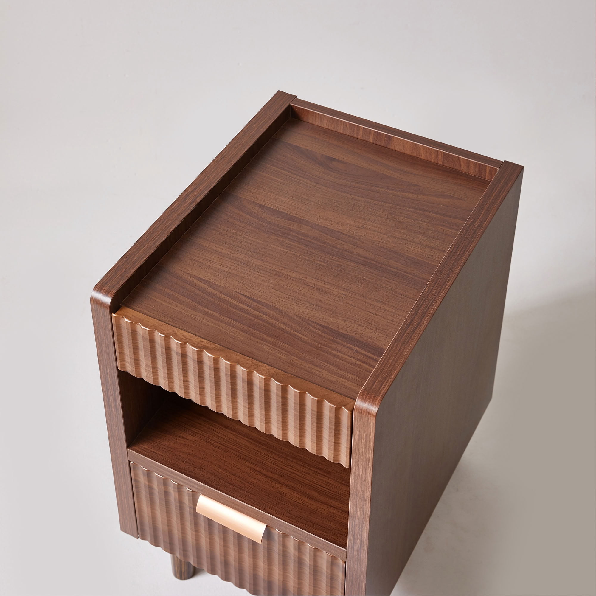 MAYEERTY Fluted Compact Nightstand Set of 2, Modern Wood Bedside End Table with 2 Drawers & Open Storage Cubby, for Bedroom Living Room Small Apartment Dorm