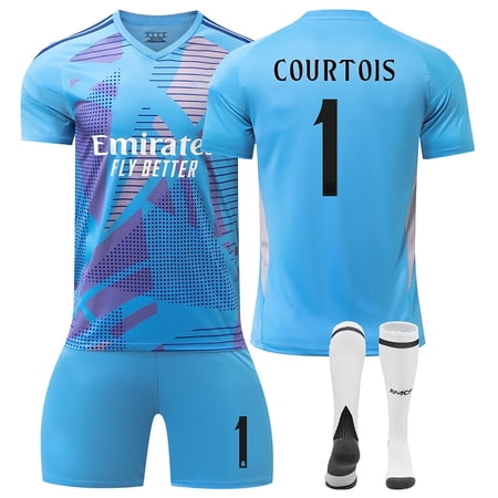 24/25 Madrid Blue Soccer Activewear Print No.1 Courtois Fans Training Football Jerseys Kits