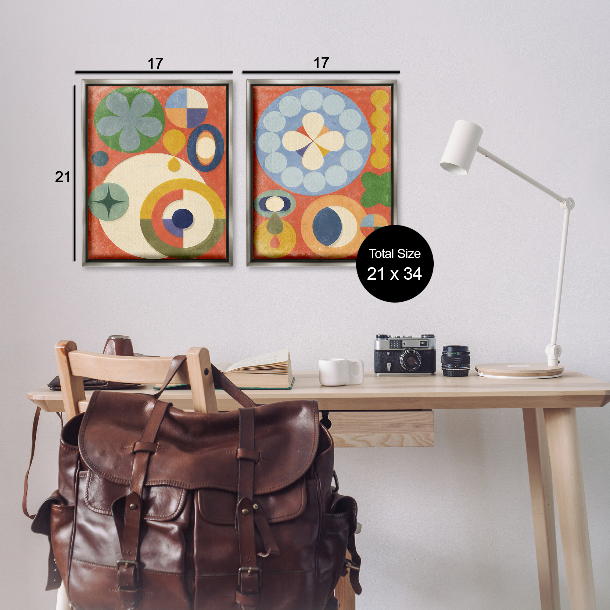 Stupell Industries Retro Mixed Boho Shapes Abstract Painting Gray Floater Framed Canvas Art Print Wall Art, 17 x 21, Set of 2