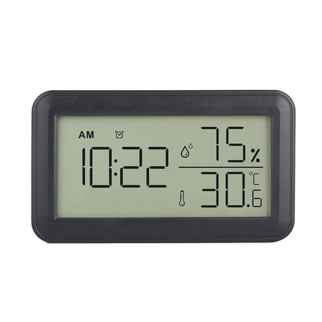 TermóMetro HigróMetro Interior con Reloj Despertador, Digital LCD, para HabitacióN, SalóN, (Negro)