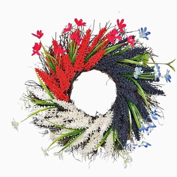 18 Inch Patriotic Wreaths for Front Door,Red White Blue Flower Wreath Americana Floral Wreath Patriotic Decorations for Independence Day Memorial Day Flag Day Decor