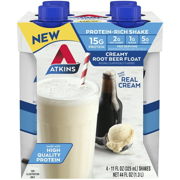 Atkins Protein Shakes, Low Glycemic, High Protein, Creamy Root Beer float, 11 fl oz, 4 Ct