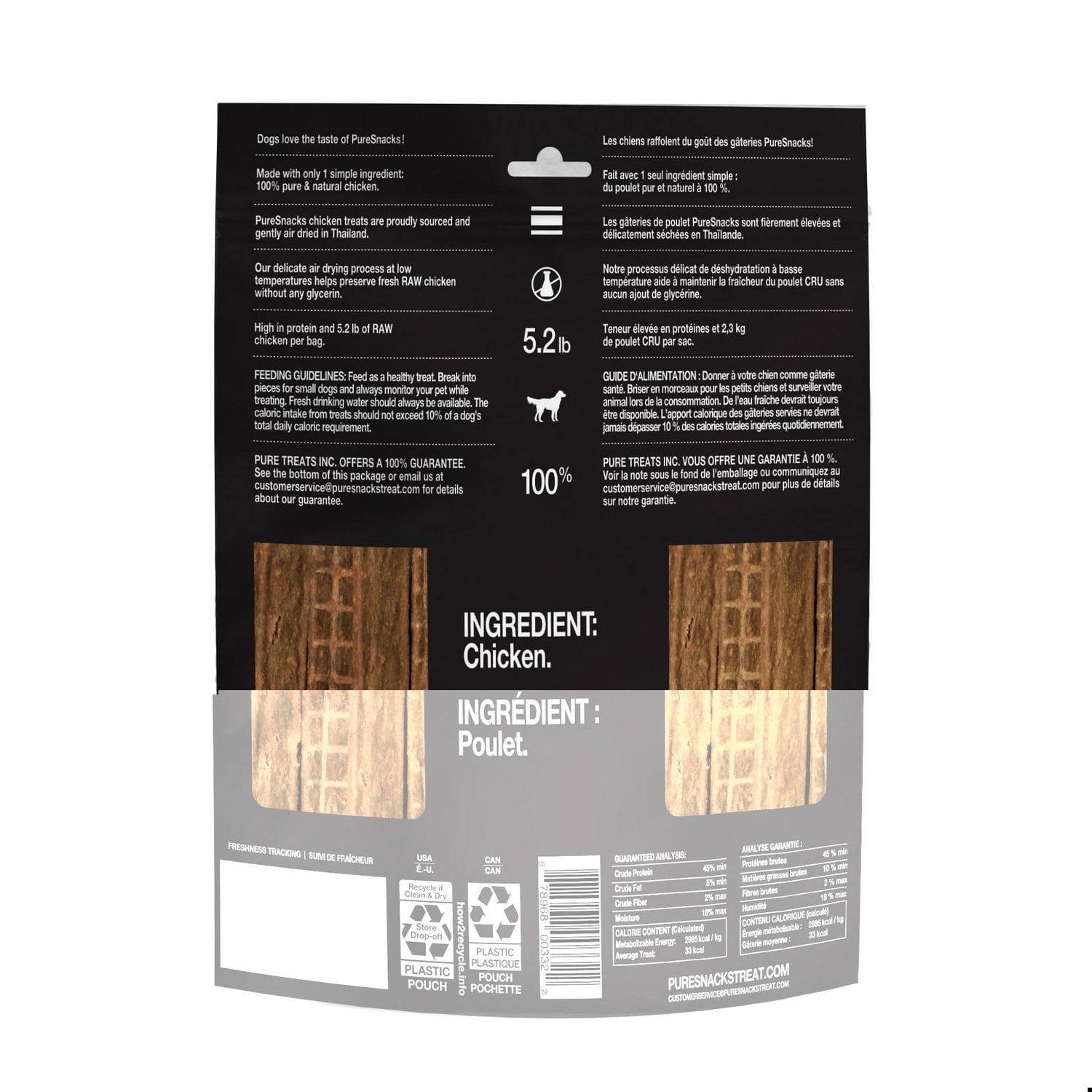 PureSnacks Chicken Jerky Dog Treats, 1 Ingredient, 601g