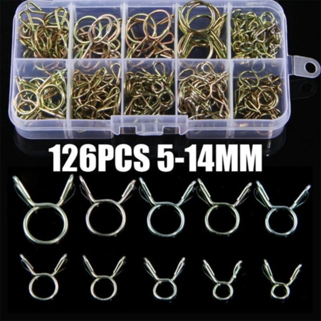 126Pcs 5mm-14mm Ressort Clip Tuyau de Carburant Tuyau d'Air Tube Colliers Assortiment Kit