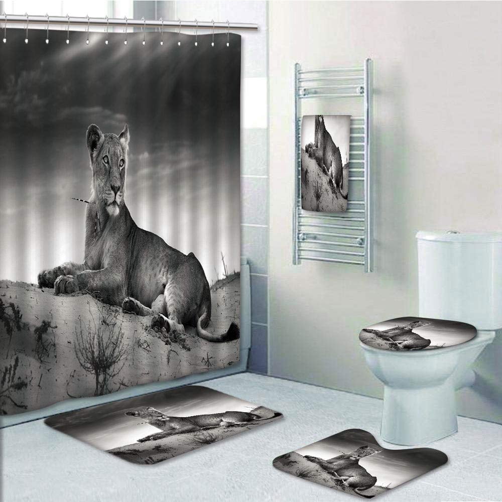 Shower Curtain Desert Tree Non Slip Toilet Polyester Cover Mat Set Bathroom
