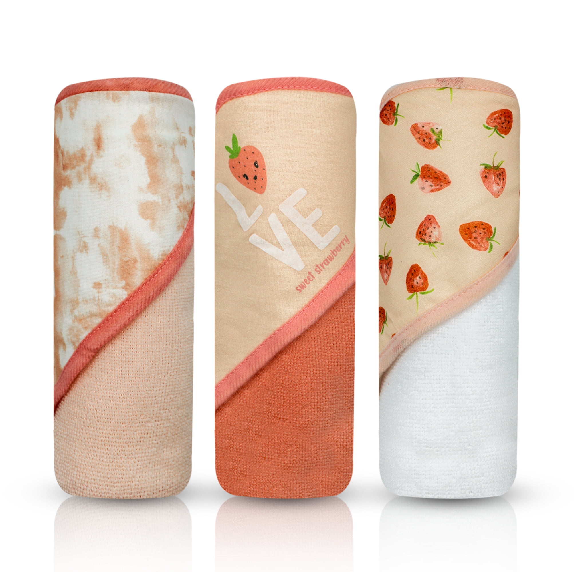 Modern Baby Hooded Baby Towels 3 Pack Set of Infant Girl Baby Bath