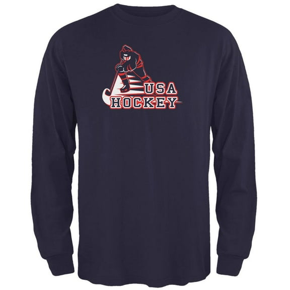 Fast Hockey Player Country USA Mens Long Sleeve T Shirt Navy 2XL