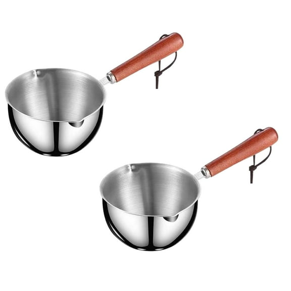 2Pack Butter Warmer Stainless Steel Milk Coffee Warmer With Wooden Handle Stovetop Butter Melting Pot With Pour Spouts For Food Warmer Chocolate Melting Cooking Utensils Home Decor