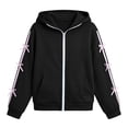 thumbnail image 7 of FAVIPT Girls Zipper Hoodies Side Ribbon Bow Long Sleeve Hooded Sweatshirt with Kangaroo Pocket Casual Cute Loose Hoodie Jacket Black,12-13Years, 7 of 7
