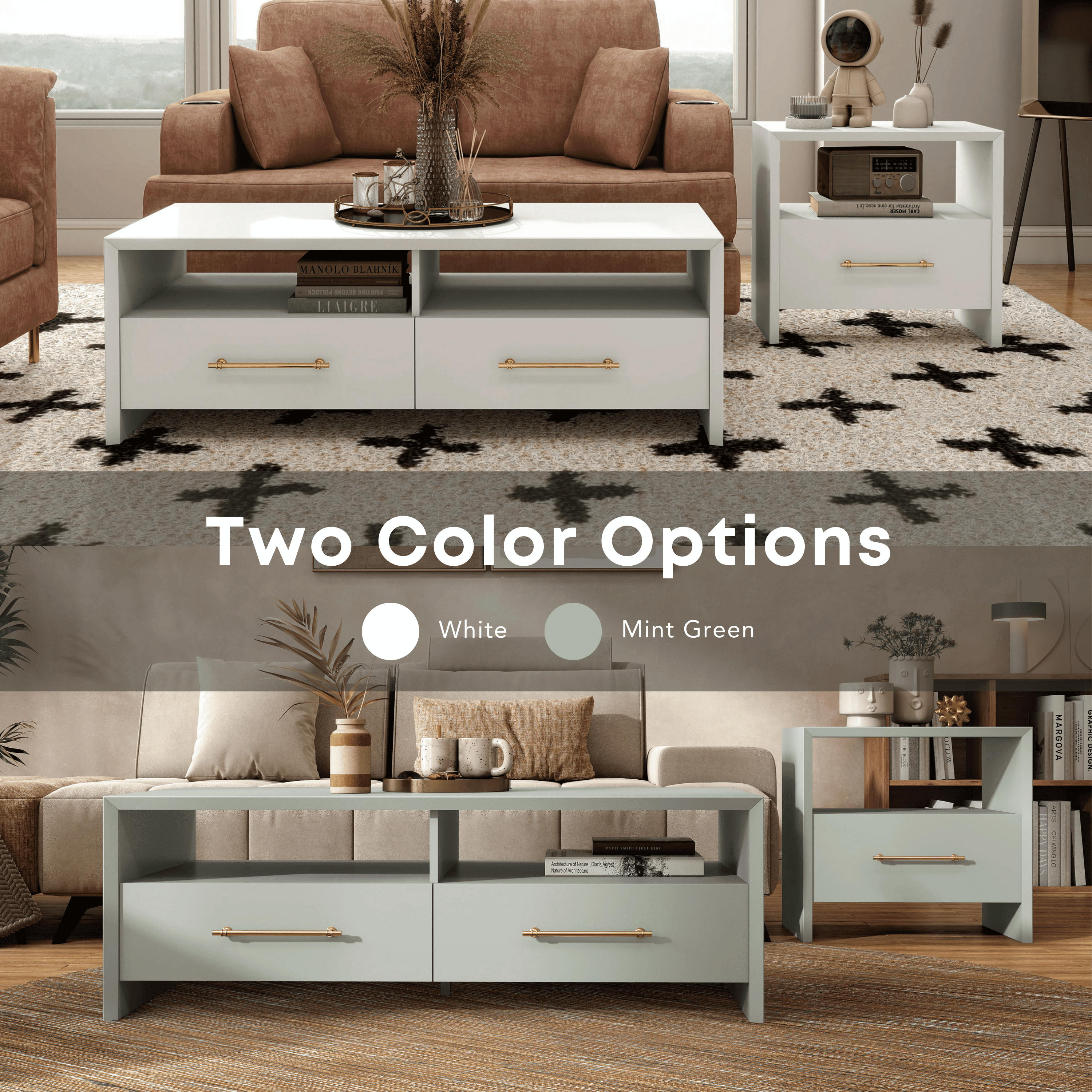 Furniture of America Elvora Modern Wood 2-Drawer and 2-Shelf Coffee Table, White