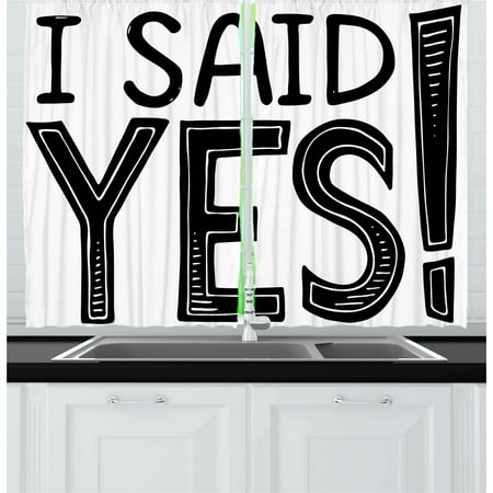 Announcement Letter - Engagement Party Curtains 2 Panels Set, I Said Yes Quote Happiness Striped Letters Announcement Artwork Print, Window Drapes for Living Room Bedroom, 55W X 39L Inches, Black and White, by Ambesonne