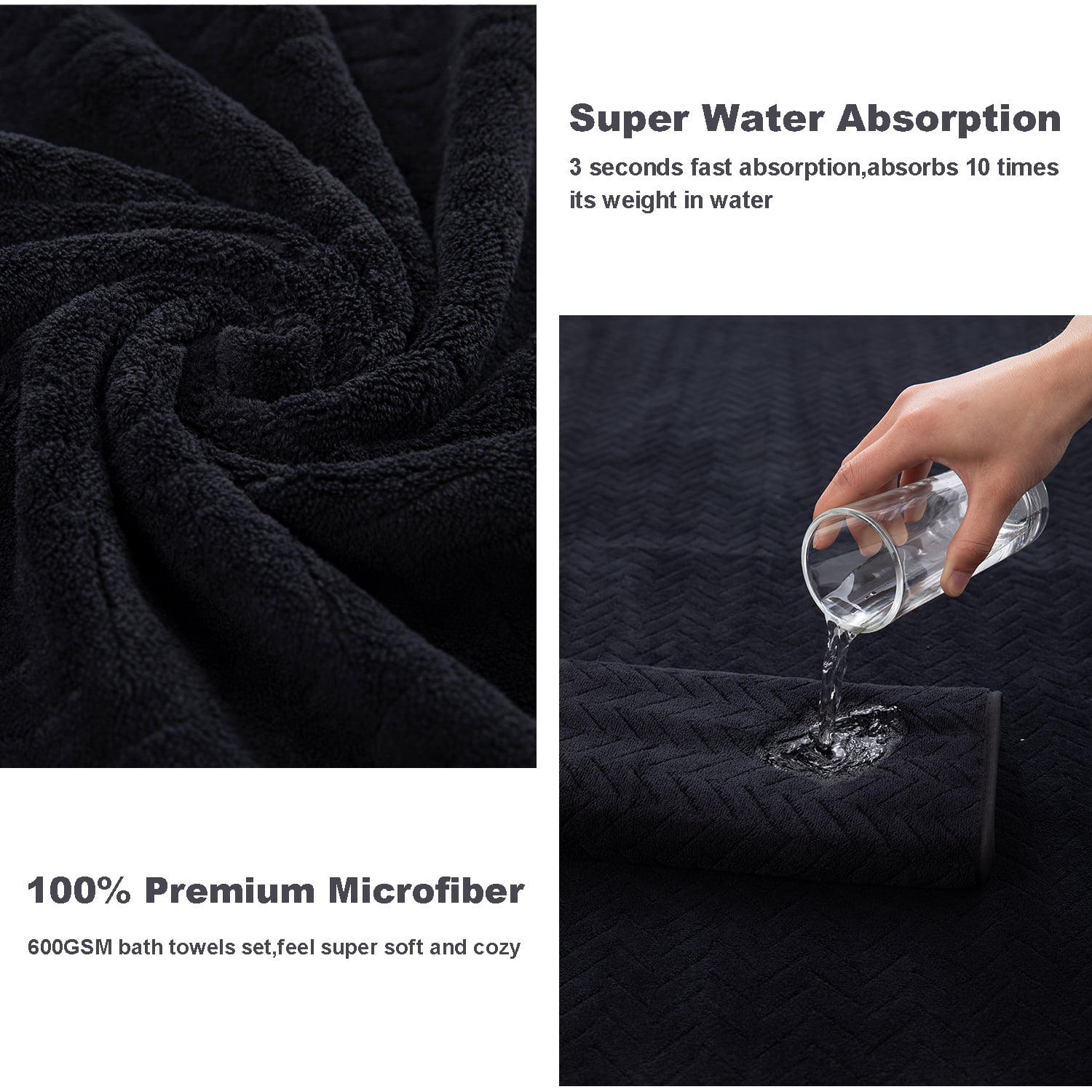 Jessy Home 12 Pack Black Hand Towel Set 16"x31" Soft Highly Absorbent Quick Dry Bathroom Bath Hand Towels Microfiber Plush Towels