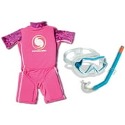 Angle View: Swimline Girl's Swim Trainer Wet Suit, Medium, Pink and Thermotech Snorkel Set