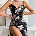 thumbnail image 6 of QUINDOS Silk Pajamas for Women Satin Long Nightgowns for Women Sling High Fork Suspenders Casual Strap Slim Club Wear Night Dress, 6 of 8