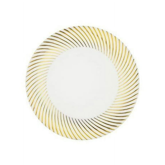 Plexware Collection 9" White w/ Gold Swirl Border Plastic Dinner Plates 10ct.