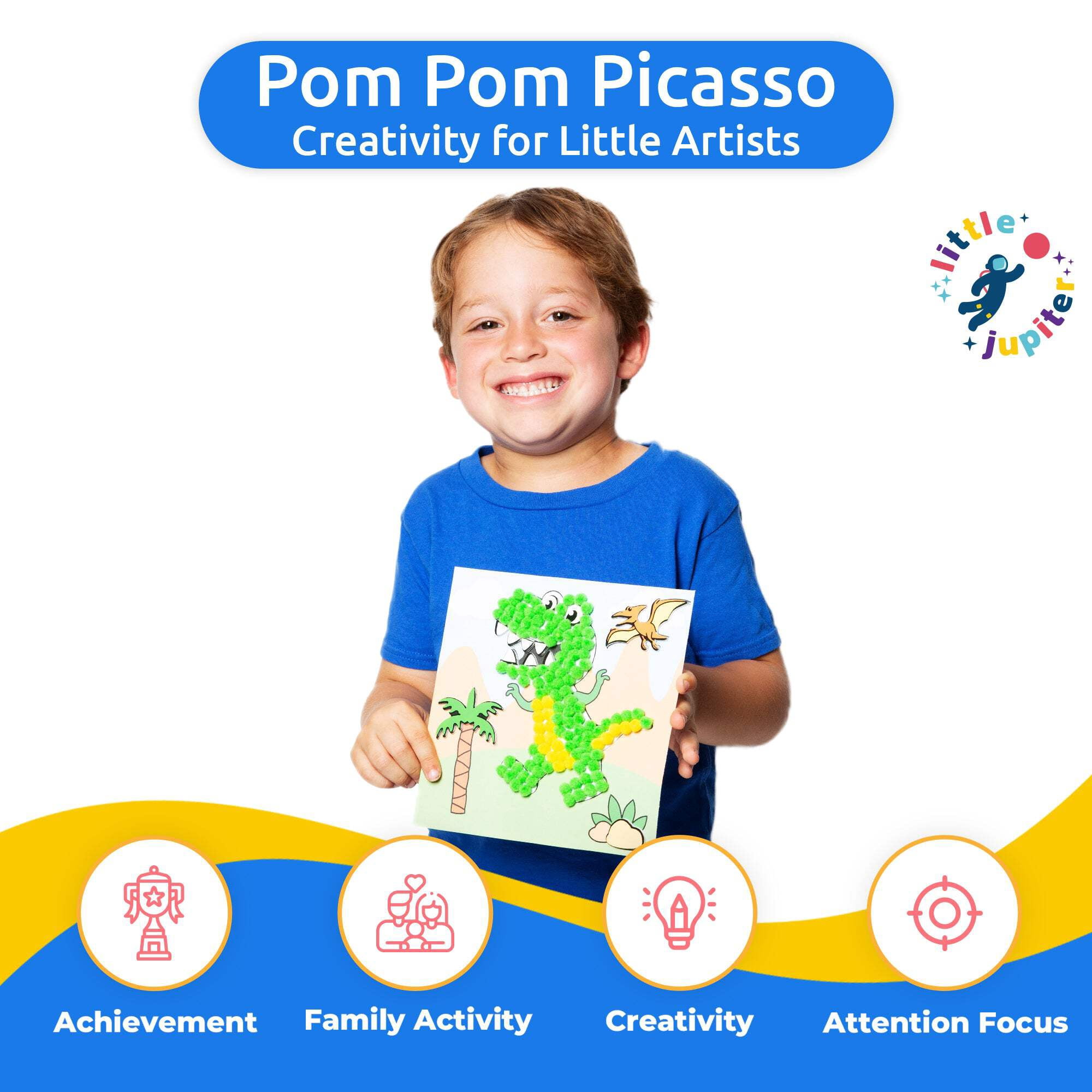 DIY Pom Pom Art - 3pcs (Dinosaur, Lion, Shark)