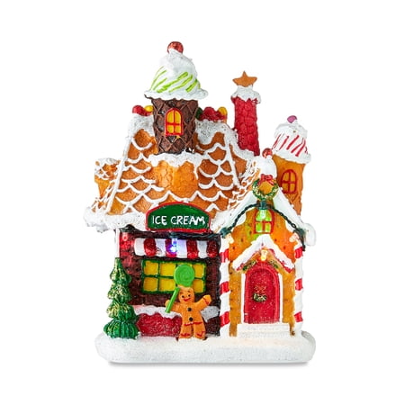 Christmas Village Lighted Gingerbread Ice Cream House, 7 in, by Holiday Time