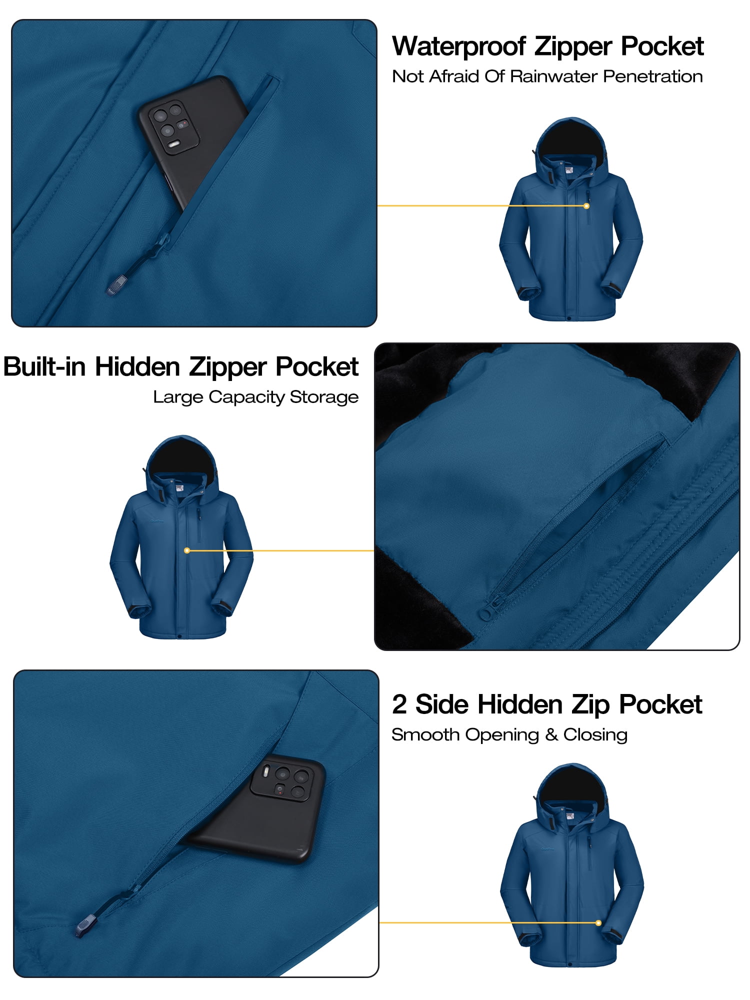 OutPro Mens Ski Jacket Hood Male Windproof Winter Coat Outerwear Waterproof Hiking Trekking Skiing Jackets Blue M