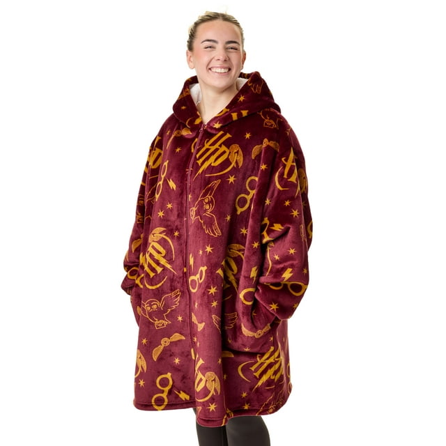 Harry Potter Womens Red Icon All Over Zip Through Blanket Hoodie (One Size)