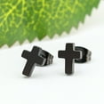 thumbnail image 2 of GHSOHS Minimalist Titanium Steel Cross Stud Earrings for Men Women Punk Fashion Gold Silver Plated Black Earrings Jewelry Gift, 2 of 5