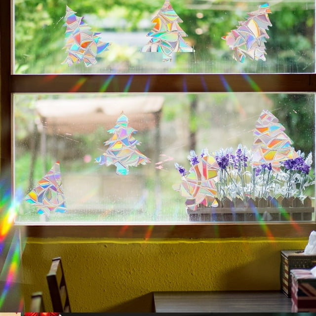 Christmas Window Clings,Christmas Suncatcher Sticker Snowflake Rainbows Electrostatic Glass Suns Catcher Bird-Proof Window,Christmas Window Decorations,Christmas Window Stickers