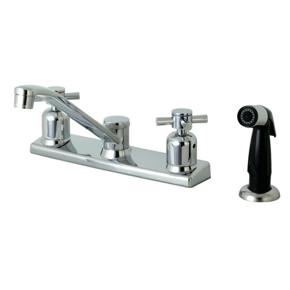 Kingston FB122DX Concord Two-Handle 4-Hole 8" Centerset Kitchen Faucet with Side Sprayer in Polished Chrome