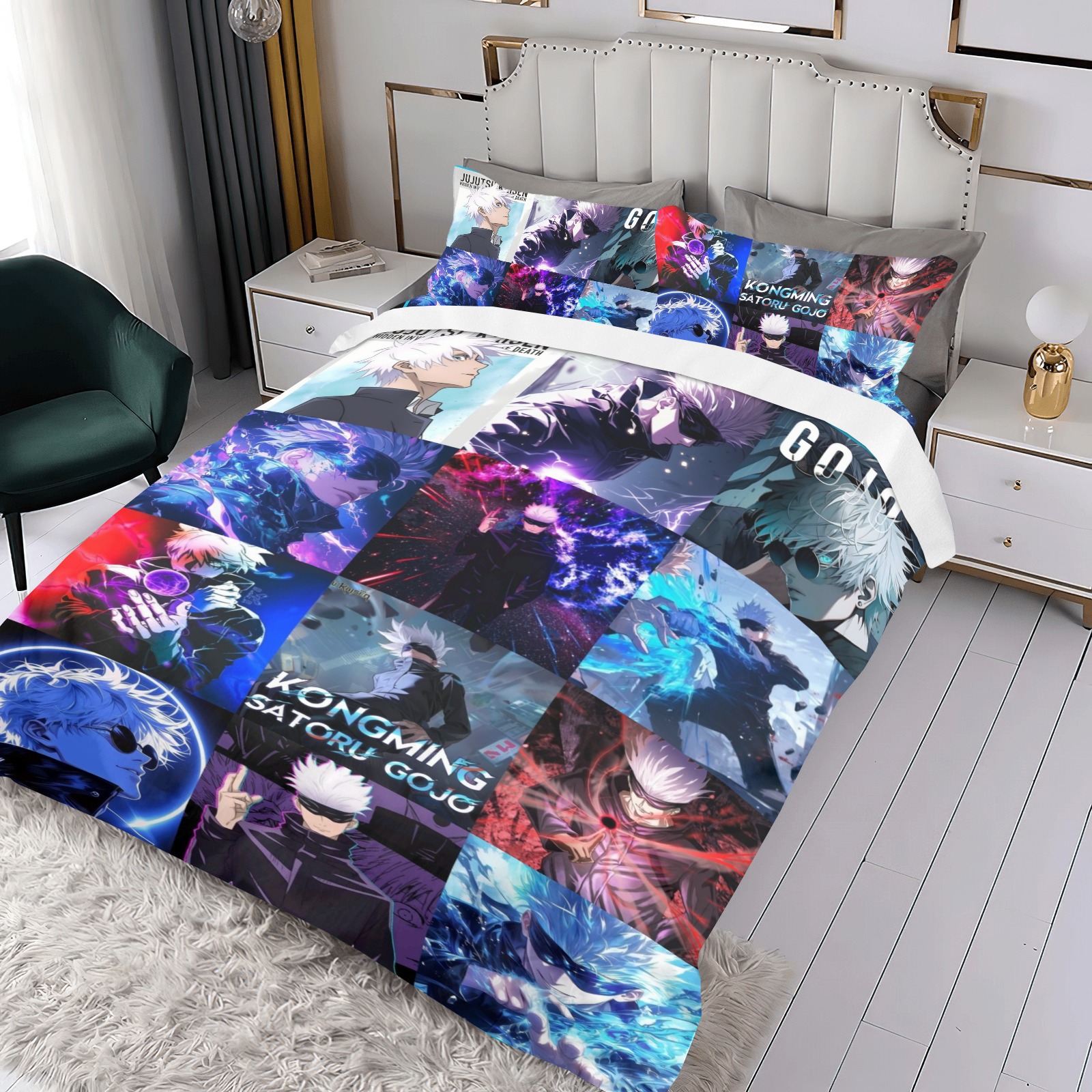 Bedding Set For Satoru Gojo Comforter Cover Set Cute Duvet Cover Sets Super Soft For Teens Kids Bedroom Gifts,1 Duvet Cover with 2 Pillowcases Full 3 Piece