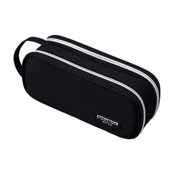 Estuche para lápices Scienceny de tela de lino con cremallera plateada negro