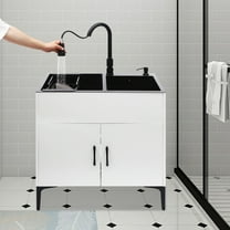 Pull-Out Sprayer Faucet Utility Sink & Stainless Steel Laundry Sink with Cabinet