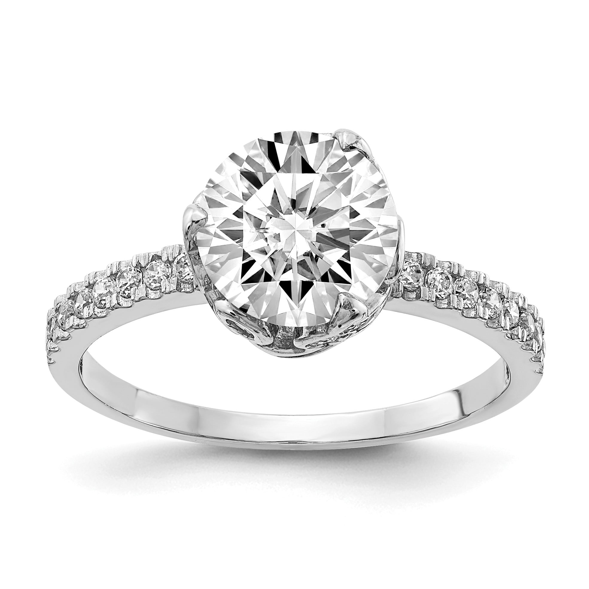 10K Tiara Collection White Gold Polished CZ Ring Size 7 Length Width