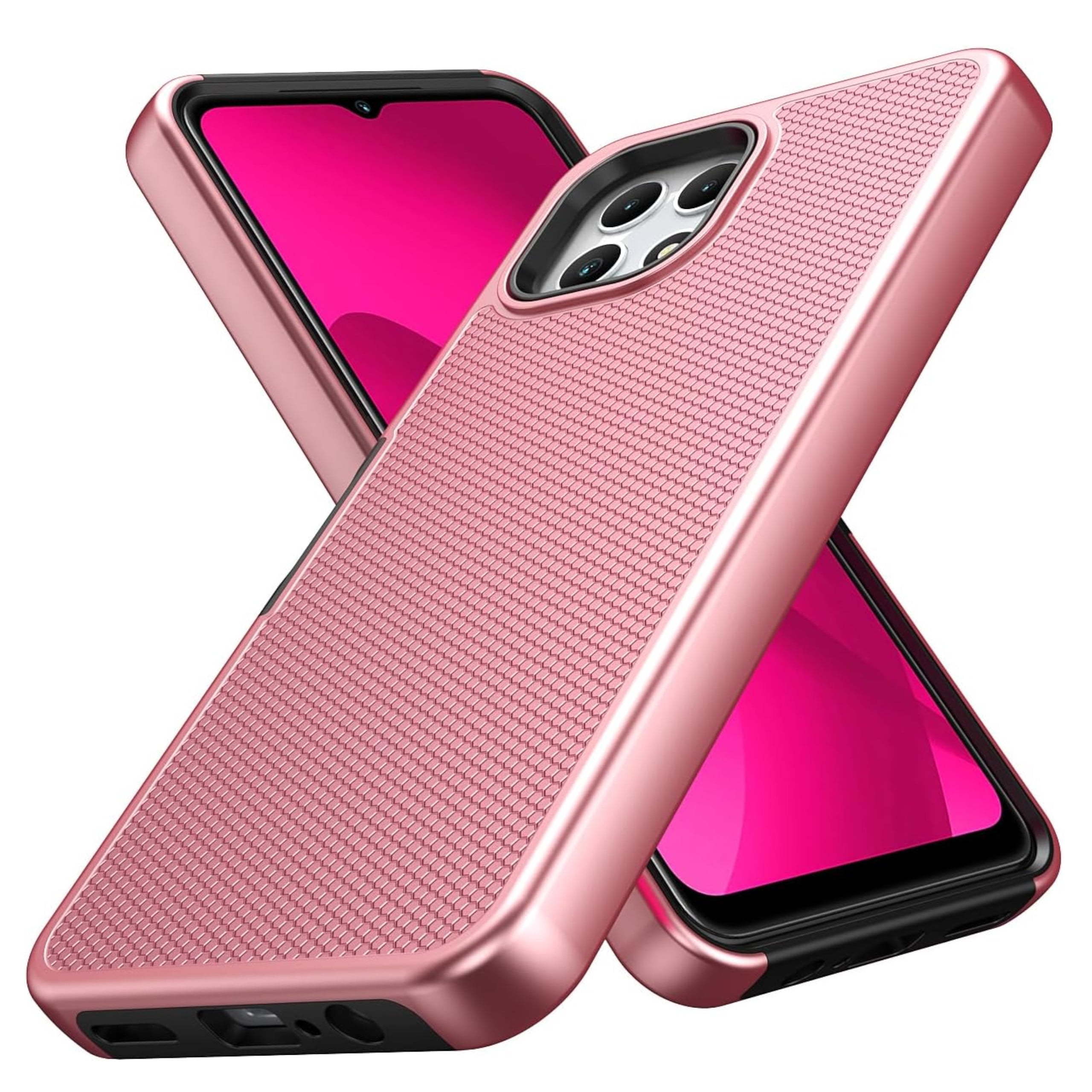 Xpression Phone Case For TCL K24 /TCL K23 Dual Layer Slim & Tough Hybrid Shockproof Heavy Duty Rubber TPU Matte with Textured Rugged Shell Protection Cover, Rose Gold