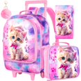 thumbnail image 1 of Mochila con Ruedas AGSDON 3 PIEZAS para Niñas con Diseño de Gato y Lonchera, 1 of 6