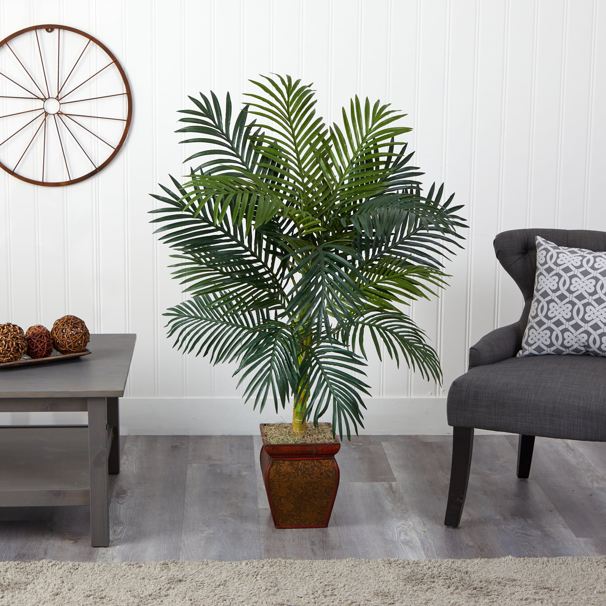 Nearly Natural 4.5' Golden Cane Palm Artificial Tree with Decorative Container