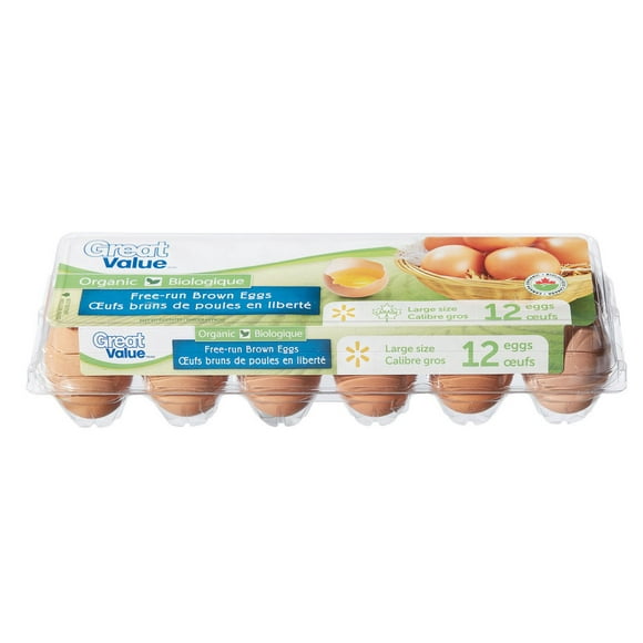 Gros œufs bruns biologiques de poules en liberté de Great Value compte de 12