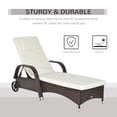 thumbnail image 4 of Outsunny Chaise Longue en Osier, Chaise Longue d'Extérieur, Chaise Longue de Patio en Rotin PE avec Appui-Tête, Dossier à Hauteur Réglable à 5 Niveaux, Coussin et Roues, Brun Mélangé et Blanc Crème, 4 of 10