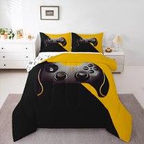 Manfei Boys Gaming Lover Queen Comforter Set, Cartoon Game Console Bedding Sets, Modern Gamepad Print Reversible Bedding Comforter Set, Luxury Bedroom Decor, 3 Pieces