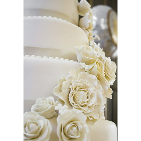  Laminated  Poster Wedding  Roses Sweet White Cake  Wedding  