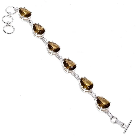 Smoky Quartz Gemstone Jewelry 925 Sterling Silver Chain Bracelet For Women