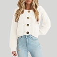 thumbnail image 4 of vigerkar Women's Chunky Knit Open Front Sweater Long Sleeve Button Loose Short Cardigan Outerwear Coats (White, S), 4 of 6