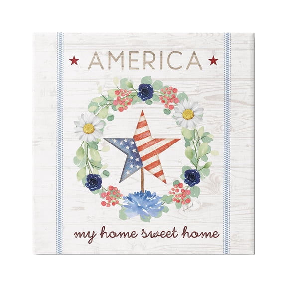 Stupell America My Sweet Home Daisy Wreath Holiday Painting Gallery Wrapped Canvas Print Wall Art