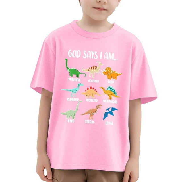 MEZZALL Hauts pour Filles T-Shirts à Manches Courtes Col Rond Dessin Animé Dinosaure Décontracté Été 7-8 Ans Polyvalent