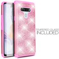thumbnail image 3 of Value Pack + for LG Stylo 6 Bling Glitter Hard Bumper TPU with Tempered Glass Phone Case Hybrid Cell Phone Case Shock proof Edge Slim Bumper Scratch Cover (Pink), 3 of 4
