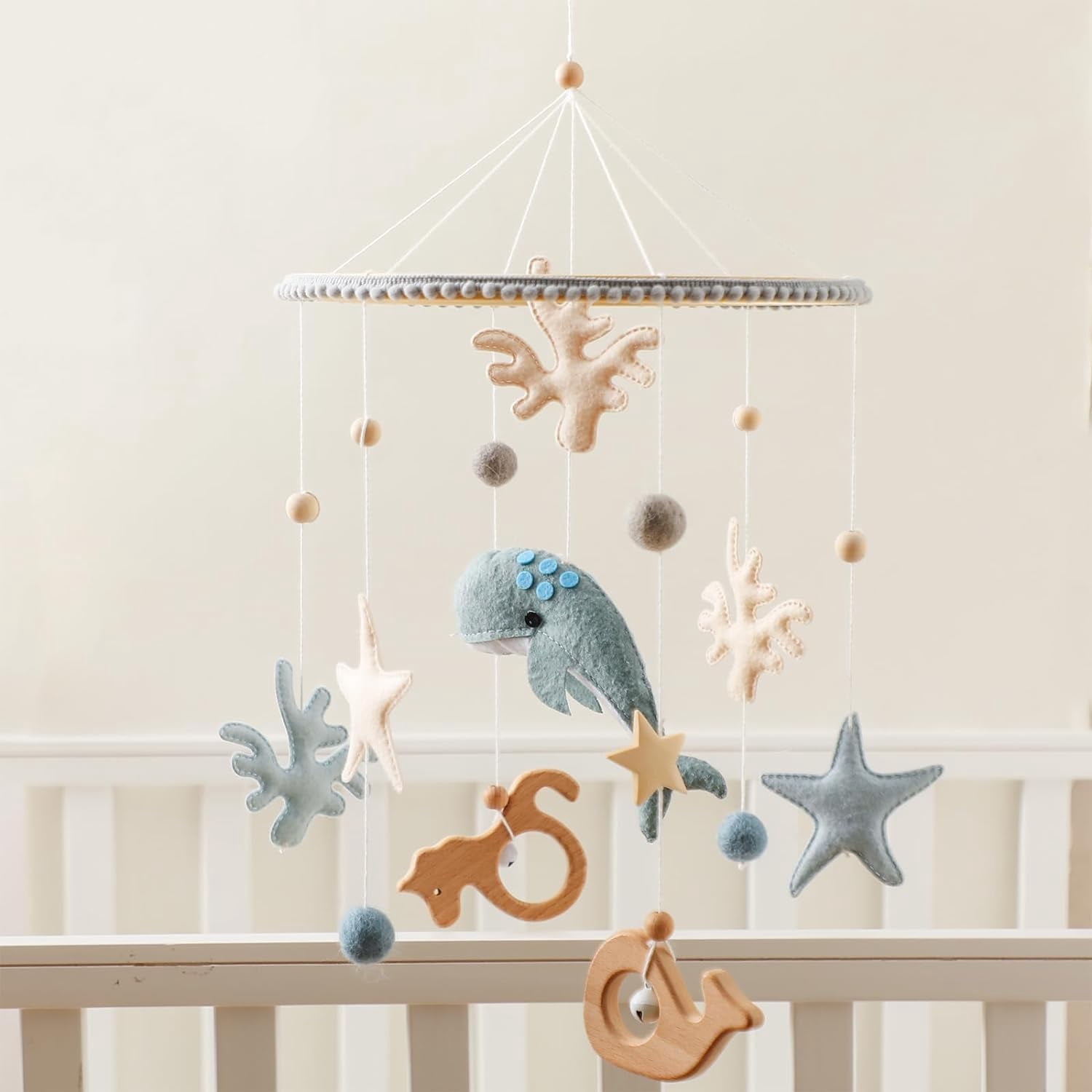 HYPERLIVING Crib Mobile for Baby Boys Girls Ocean Whale Nursery Mobile Gender Neutral Baby Mobile Handmade Ceiling Mobile Best Gifts for Christmas Birthday Baby Shower